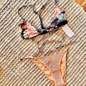 NWT l*space Kristen top, and jay bottom, bitsy, orange floral wrap, bikini set